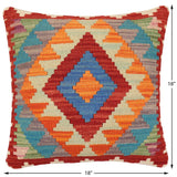 handmade Traditional Pillow Rust Blue Hand-Woven SQUARE 100% WOOL Hand woven turkish pillow2' x 2'