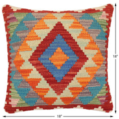 handmade Traditional Pillow Rust Blue Hand-Woven SQUARE 100% WOOL Hand woven turkish pillow2' x 2'