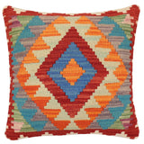 handmade Traditional Pillow Rust Blue Hand-Woven SQUARE 100% WOOL Hand woven turkish pillow2' x 2'