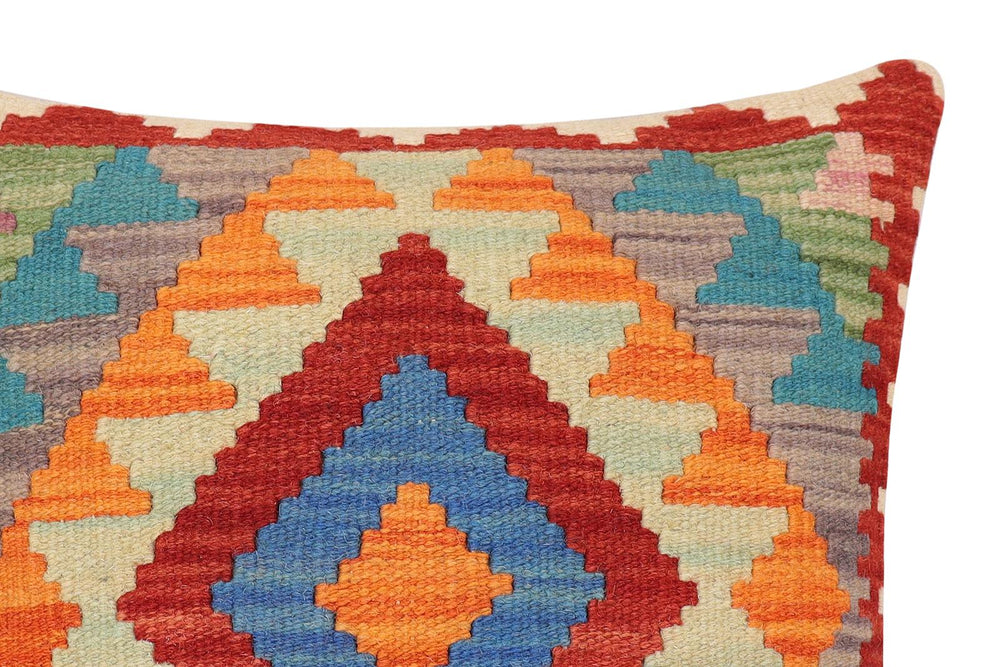 handmade Traditional Pillow Rust Blue Hand-Woven SQUARE 100% WOOL Hand woven turkish pillow2' x 2'