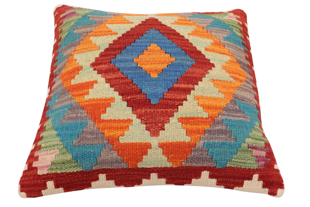 handmade Traditional Pillow Rust Blue Hand-Woven SQUARE 100% WOOL Hand woven turkish pillow2' x 2'