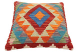 handmade Traditional Pillow Rust Blue Hand-Woven SQUARE 100% WOOL Hand woven turkish pillow2' x 2'