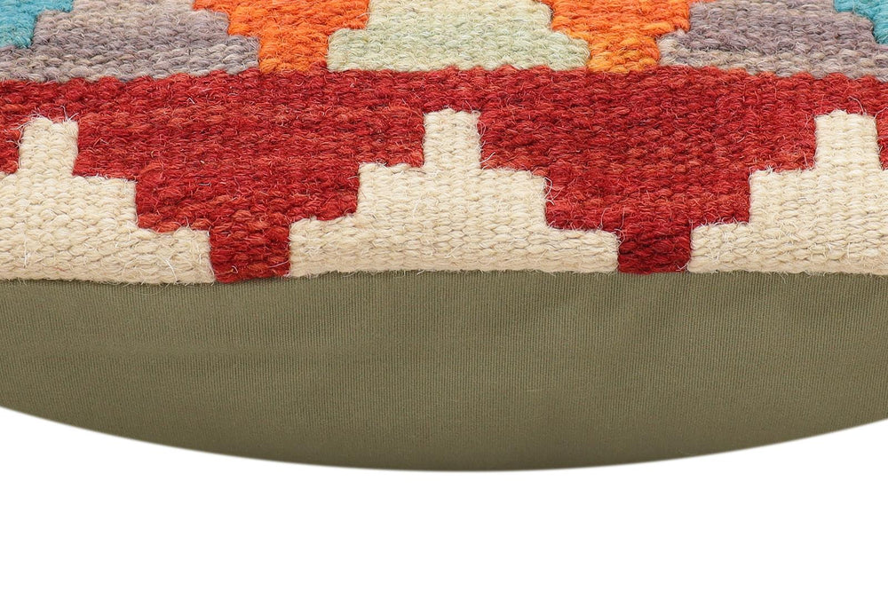 handmade Traditional Pillow Rust Blue Hand-Woven SQUARE 100% WOOL Hand woven turkish pillow2' x 2'