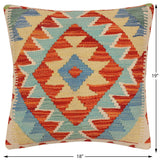 handmade Traditional Pillow Rust Blue Hand-Woven SQUARE 100% WOOL  Hand woven turkish pillow  2 x 2