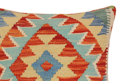 handmade Traditional Pillow Rust Blue Hand-Woven SQUARE 100% WOOL  Hand woven turkish pillow  2 x 2