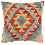 handmade Traditional Pillow Rust Blue Hand-Woven SQUARE 100% WOOL  Hand woven turkish pillow  2 x 2