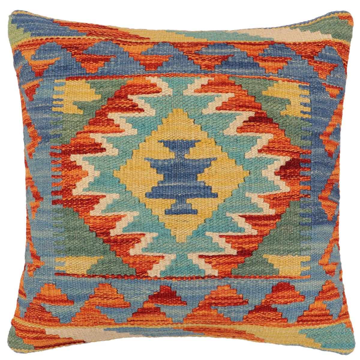 handmade Traditional Pillow Blue Rust Hand-Woven SQUARE 100% WOOL Hand woven turkish pillow2 x 2