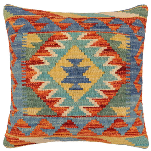 handmade Traditional Pillow Blue Rust Hand-Woven SQUARE 100% WOOL Hand woven turkish pillow2 x 2