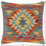 handmade Traditional Pillow Blue Rust Hand-Woven SQUARE 100% WOOL Hand woven turkish pillow2' x 2'