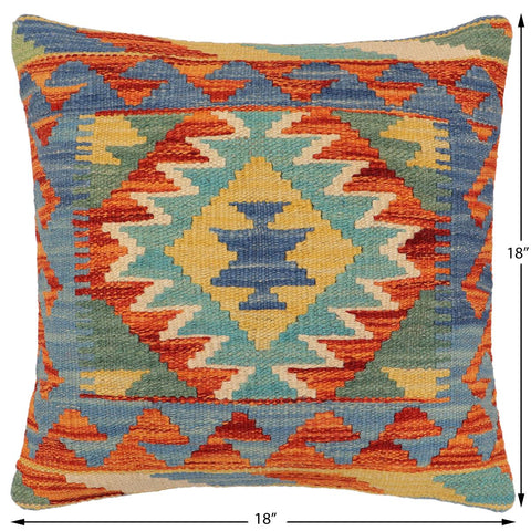 handmade Traditional Pillow Blue Rust Hand-Woven SQUARE 100% WOOL Hand woven turkish pillow2 x 2
