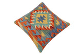 handmade Traditional Pillow Blue Rust Hand-Woven SQUARE 100% WOOL Hand woven turkish pillow2' x 2'
