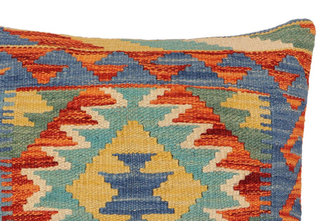 handmade Traditional Pillow Blue Rust Hand-Woven SQUARE 100% WOOL Hand woven turkish pillow2 x 2