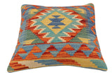 handmade Traditional Pillow Blue Rust Hand-Woven SQUARE 100% WOOL Hand woven turkish pillow2' x 2'