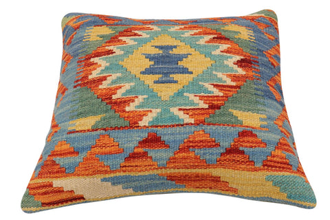 handmade Traditional Pillow Blue Rust Hand-Woven SQUARE 100% WOOL Hand woven turkish pillow2 x 2