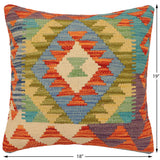 handmade Traditional Pillow Rust Blue Hand-Woven SQUARE 100% WOOL  Hand woven turkish pillow  2 x 2
