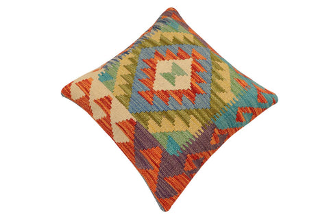 handmade Traditional Pillow Rust Blue Hand-Woven SQUARE 100% WOOL  Hand woven turkish pillow  2 x 2