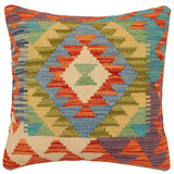 handmade Traditional Pillow Rust Blue Hand-Woven SQUARE 100% WOOL  Hand woven turkish pillow  2 x 2