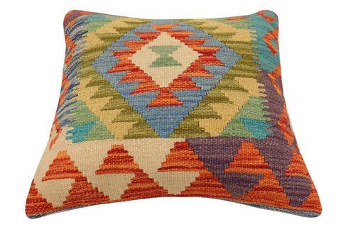 handmade Traditional Pillow Rust Blue Hand-Woven SQUARE 100% WOOL  Hand woven turkish pillow  2 x 2