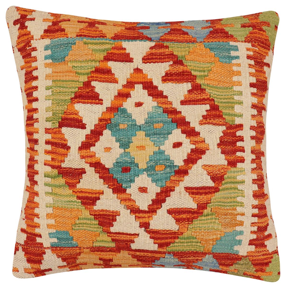 handmade Traditional Pillow Rust Beige Hand-Woven SQUARE 100% WOOL  Hand woven turkish pillow  2 x 2