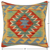 handmade Traditional Pillow Rust Blue Hand-Woven SQUARE 100% WOOL Hand woven turkish pillow2' x 2'