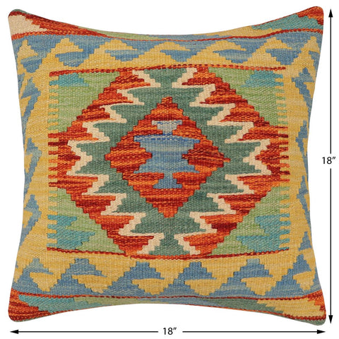 handmade Traditional Pillow Rust Blue Hand-Woven SQUARE 100% WOOL Hand woven turkish pillow2 x 2