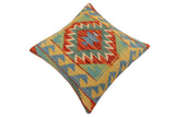 handmade Traditional Pillow Rust Blue Hand-Woven SQUARE 100% WOOL Hand woven turkish pillow2' x 2'