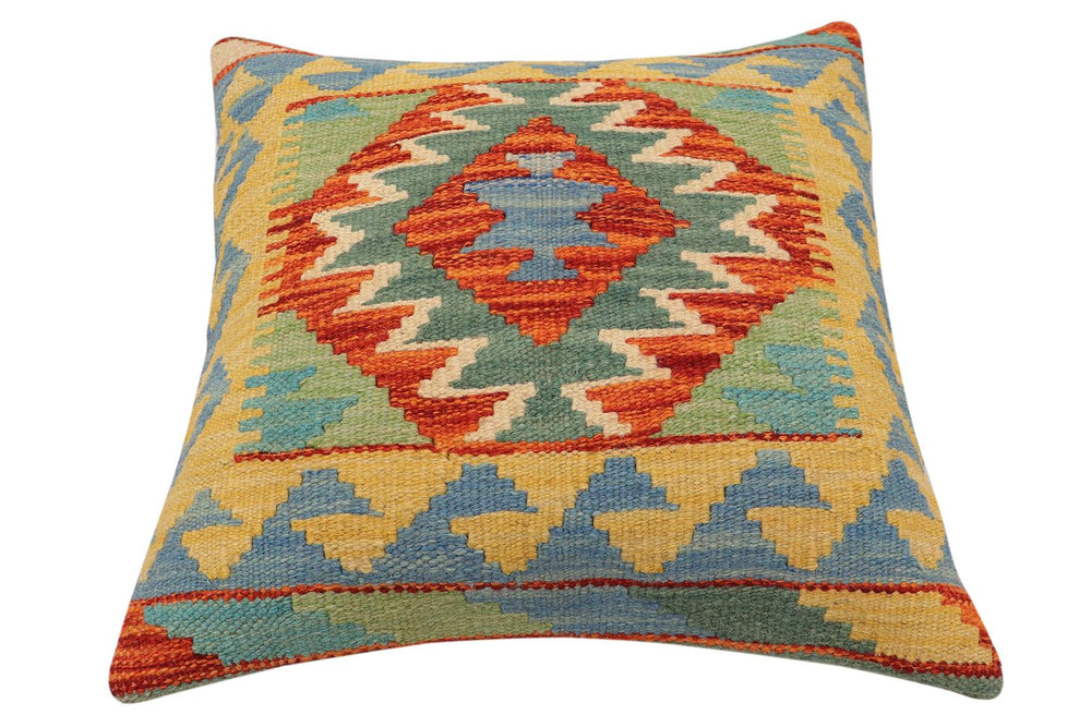 handmade Traditional Pillow Rust Blue Hand-Woven SQUARE 100% WOOL Hand woven turkish pillow2' x 2'