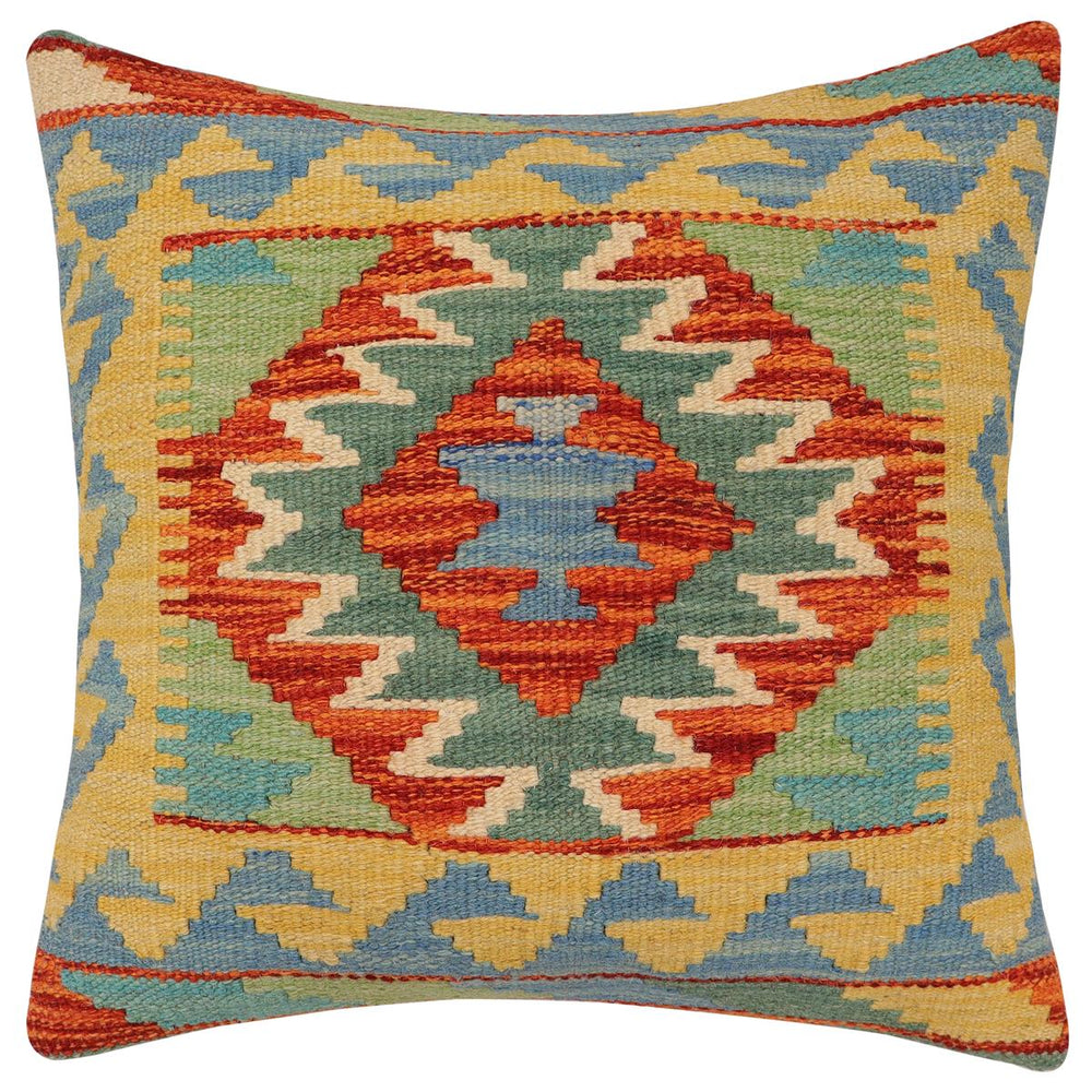 handmade Traditional Pillow Rust Blue Hand-Woven SQUARE 100% WOOL Hand woven turkish pillow2' x 2'
