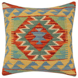 handmade Traditional Pillow Rust Blue Hand-Woven SQUARE 100% WOOL Hand woven turkish pillow2' x 2'
