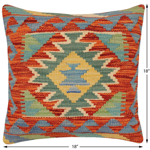 handmade Traditional Pillow Rust Blue Hand-Woven SQUARE 100% WOOL Hand woven turkish pillow2 x 2
