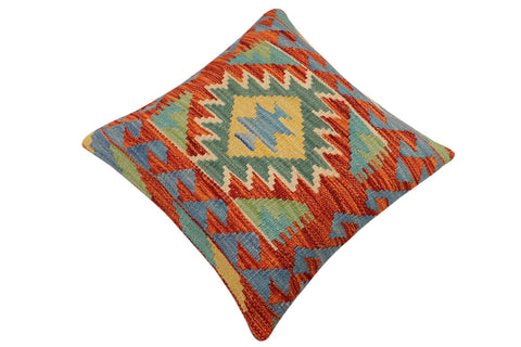 handmade Traditional Pillow Rust Blue Hand-Woven SQUARE 100% WOOL Hand woven turkish pillow2 x 2