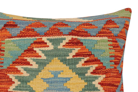 handmade Traditional Pillow Rust Blue Hand-Woven SQUARE 100% WOOL Hand woven turkish pillow2 x 2