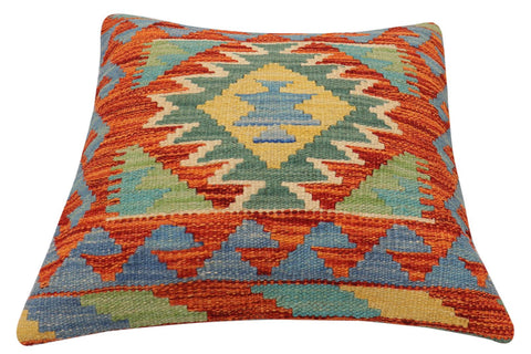 handmade Traditional Pillow Rust Blue Hand-Woven SQUARE 100% WOOL Hand woven turkish pillow2 x 2