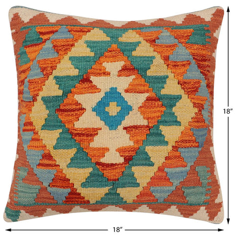 handmade Traditional Pillow Rust Blue Hand-Woven SQUARE 100% WOOL Hand woven turkish pillow2 x 2