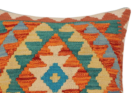 handmade Traditional Pillow Rust Blue Hand-Woven SQUARE 100% WOOL Hand woven turkish pillow2 x 2