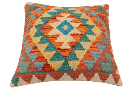handmade Traditional Pillow Rust Blue Hand-Woven SQUARE 100% WOOL Hand woven turkish pillow2 x 2