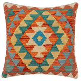 handmade Traditional Pillow Rust Blue Hand-Woven SQUARE 100% WOOL Hand woven turkish pillow2' x 2'