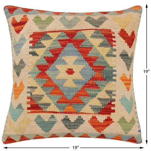 handmade Traditional Pillow Rust Beige Hand-Woven SQUARE 100% WOOL  Hand woven turkish pillow  2 x 2