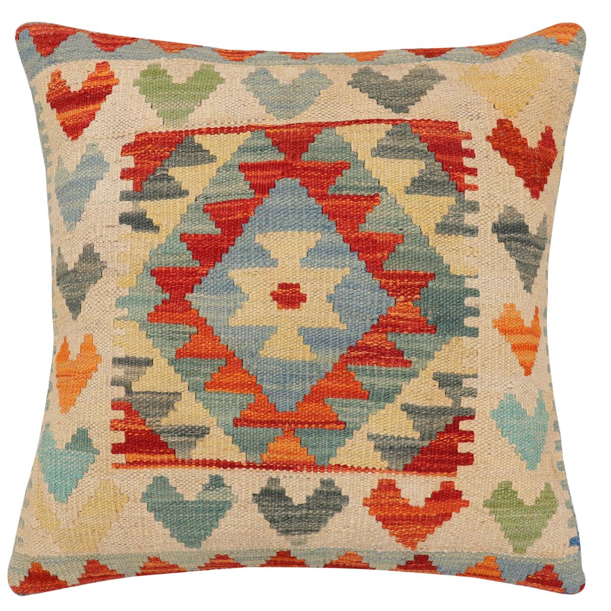 handmade Traditional Pillow Rust Beige Hand-Woven SQUARE 100% WOOL  Hand woven turkish pillow  2 x 2