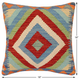 handmade Traditional Pillow Rust Blue Hand-Woven SQUARE 100% WOOL Hand woven turkish pillow2' x 2'