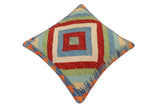 handmade Traditional Pillow Rust Blue Hand-Woven SQUARE 100% WOOL Hand woven turkish pillow2' x 2'