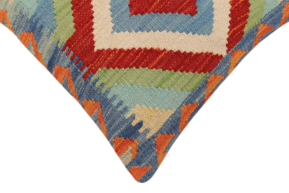 handmade Traditional Pillow Rust Blue Hand-Woven SQUARE 100% WOOL Hand woven turkish pillow2' x 2'