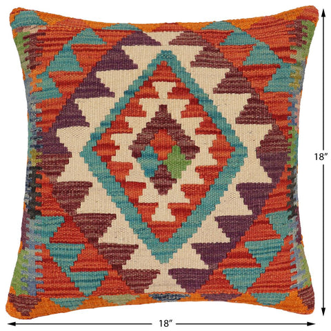 handmade Traditional Pillow Rust Blue Hand-Woven SQUARE 100% WOOL Hand woven turkish pillow2 x 2