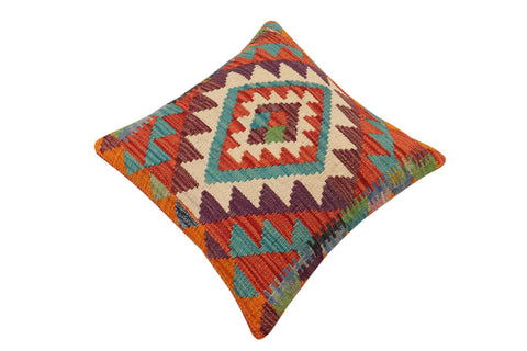handmade Traditional Pillow Rust Blue Hand-Woven SQUARE 100% WOOL Hand woven turkish pillow2 x 2