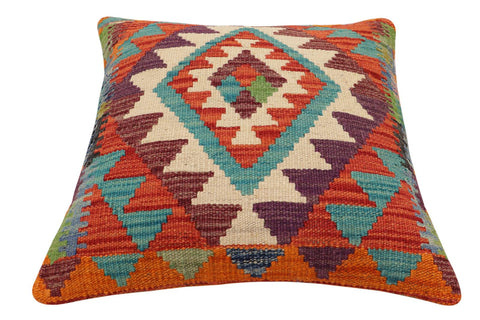 handmade Traditional Pillow Rust Blue Hand-Woven SQUARE 100% WOOL Hand woven turkish pillow2 x 2