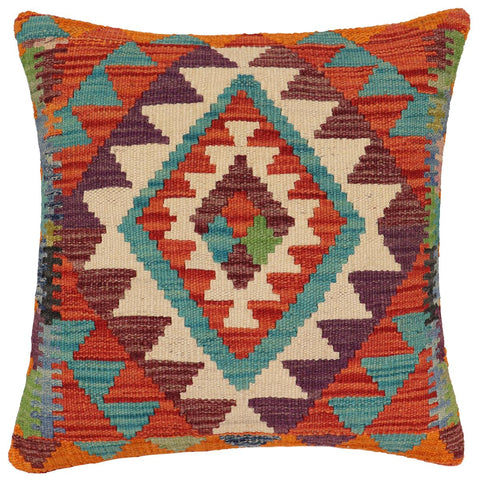 handmade Traditional Pillow Rust Blue Hand-Woven SQUARE 100% WOOL Hand woven turkish pillow2 x 2