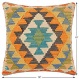 handmade Traditional Pillow Blue Gray Hand-Woven SQUARE 100% WOOL  Hand woven turkish pillow  2 x 2