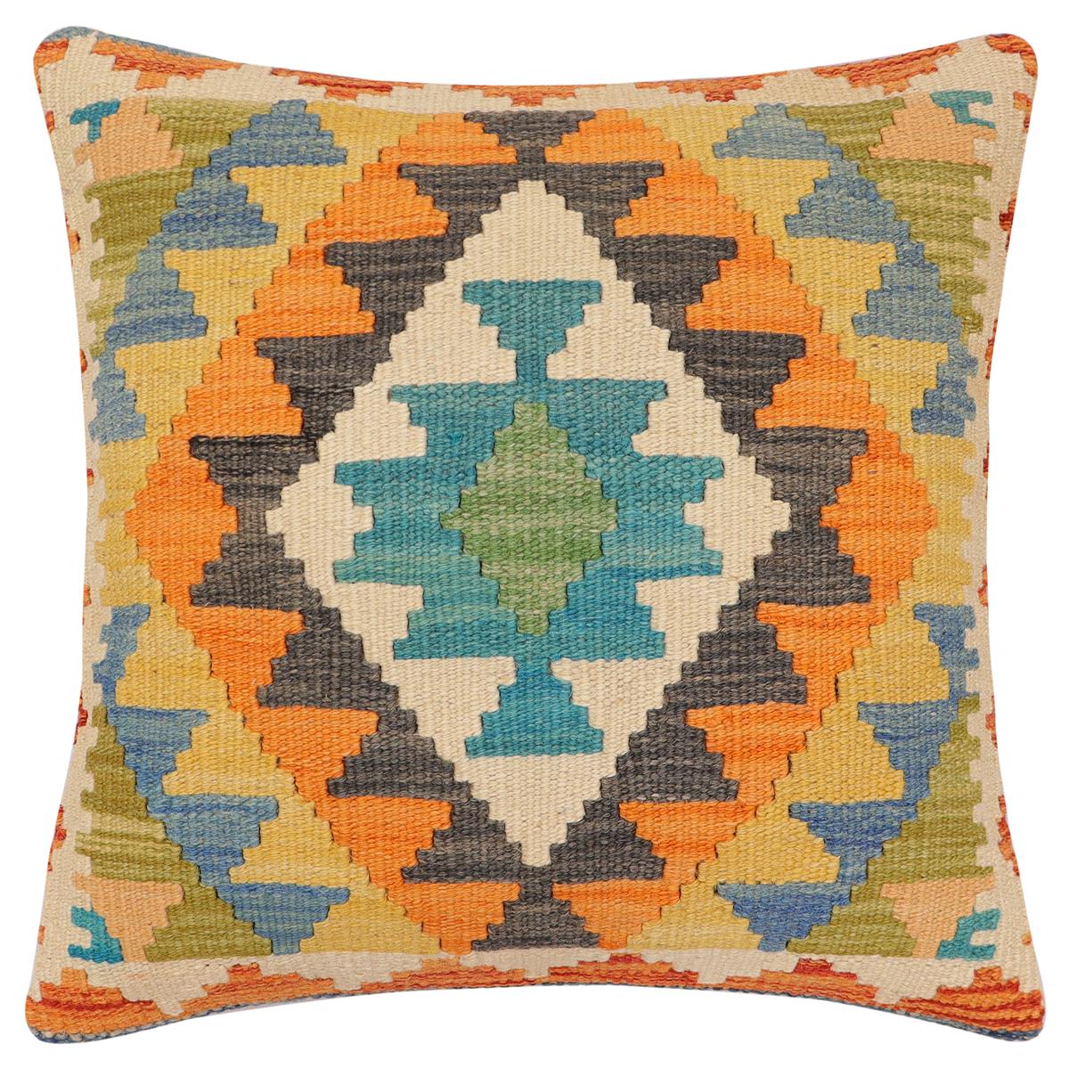 handmade Traditional Pillow Blue Gray Hand-Woven SQUARE 100% WOOL  Hand woven turkish pillow  2 x 2