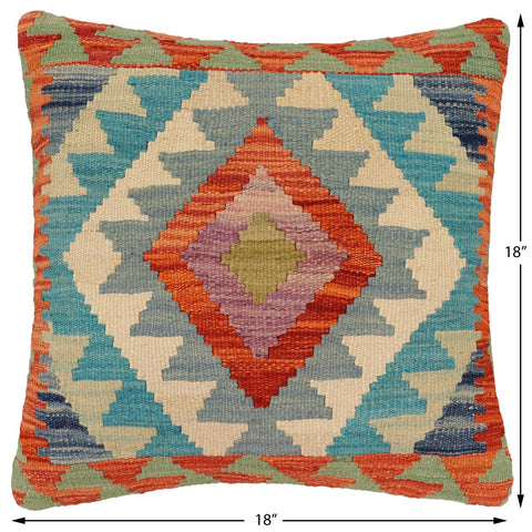 handmade Traditional Pillow Rust Blue Hand-Woven SQUARE 100% WOOL Hand woven turkish pillow2 x 2
