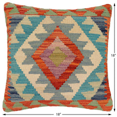 handmade Traditional Pillow Rust Blue Hand-Woven SQUARE 100% WOOL Hand woven turkish pillow2' x 2'